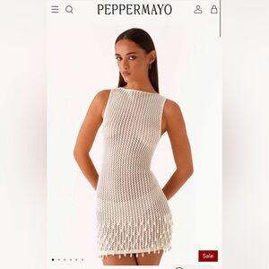 Peppermayo Ivory Knit Fringe Dress